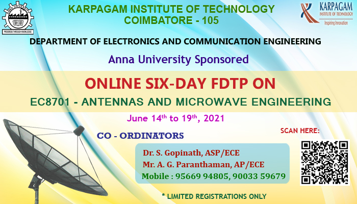 Faculty Development Training Programme on EC8701-Antennas and Microwave Engineering 2021